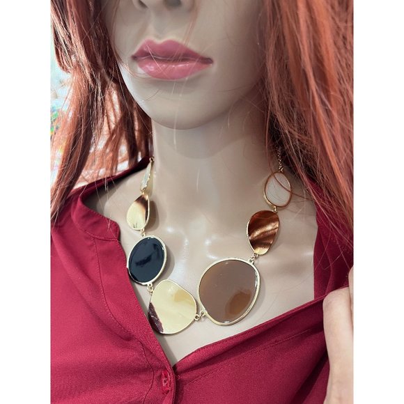 Chunky gold abstract bold statement black brown Big necklace oversized large - Picture 1 of 8